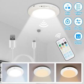 Magnetic USB Rechargeable Ceiling Light with PIR Motion Sensor, 3 Color Temperatures Stepless Dimmable Remote & Button Dual Control Timer Setting (Option: Default Title)